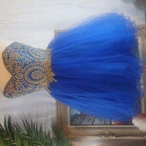 Dancing Queen Blue and Gold Prom Dress